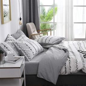 img 2 attached to 🛏️ Herringbone Stripes Geometric Duvet Cover Set for Teens Boys - Twin Bedding Set, Boho Comforter Set, 100% Cotton Quilt Cover - Aesthetic Bedroom Decor