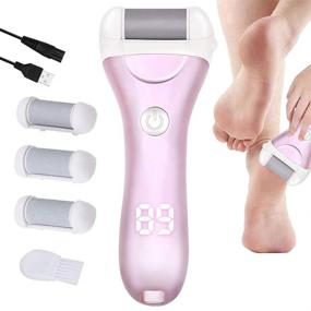 img 4 attached to 👣 BOMPOW Hard Skin Remover Electric Foot Scrubber with 3 Roller Heads - Pink Pedicure File for Cracked Heels and Dead Skin