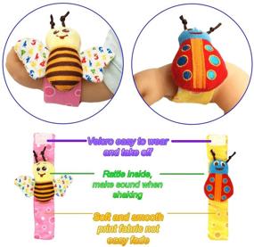 img 1 attached to 🐞 Wrist Rattles Foot Finder Rattle Sock Baby Toddler Toy Set - Arm Hand Bracelet Rattle & Feet Leg Ankle Socks - Activity Rattle Gift for Newborn Infant Babies - Boy Girl Bebe (4 Bugs)