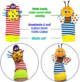 img 2 attached to 🐞 Wrist Rattles Foot Finder Rattle Sock Baby Toddler Toy Set - Arm Hand Bracelet Rattle & Feet Leg Ankle Socks - Activity Rattle Gift for Newborn Infant Babies - Boy Girl Bebe (4 Bugs)