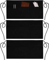 🌊 water-resistant 3 pack server aprons – reinforced seams, 3 pockets, long waist strap – ideal for waiters & waitresses, women's half apron logo