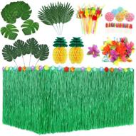 🌺 auihiay 107-piece hawaiian tropical party decoration set | hawaiian table skirt, palm leaves, luau flowers, tissue pineapple, umbrellas, and 3d fruit straws | perfect for island theme party decorations логотип