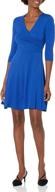 👗 lark &amp; ro women's faux wrap fit and flare dress with three quarter sleeve logo