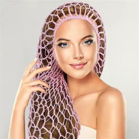 img 3 attached to 🎩 Soft Rayon Snood Hat: 3-Piece Crocheted Hair Net Cap Set - 20 Inch Mesh Crochet Sleeping Cap Hair Accessories for Women