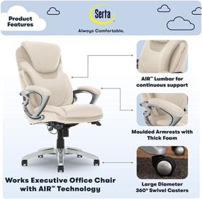 img 3 attached to 🪑 Serta AIR Health and Wellness Executive Office Chair, High Back Big and Tall Ergonomic with Lumbar Support, Task Swivel, Cream Bonded Leather