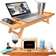 bambooware bamboo bath tray and laptop desk with foldable legs - unique zen design bathtub caddy, adjustable legs, wine glass & ipad holder logo