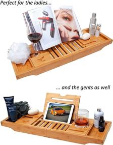 img 2 attached to Bambooware Bamboo Bath Tray and Laptop Desk with Foldable Legs - Unique Zen Design Bathtub Caddy, Adjustable Legs, Wine Glass & iPad Holder