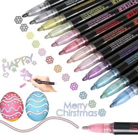 img 4 attached to 🎨 12 Pcs Metallic Double Line Outline Markers | Magic Shimmer Paint Pens for Kids & Adults | Ideal for Christmas Art Coloring, Painting, Drawing & DIY Crafts | Perfect Gift for Posters, Signature Art Projects