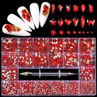 💎 yzzseven 12 styles of 600 diamonds +2500 flat rhinestones assorted set | mix of 20 flatback rhinestone crystals for nail art diy | scarlet red color | 3d decorations flat back stones gems logo