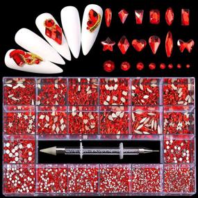 img 2 attached to 💎 Yzzseven 12 Styles of 600 Diamonds +2500 Flat Rhinestones Assorted Set | Mix of 20 Flatback Rhinestone Crystals for Nail Art DIY | Scarlet Red Color | 3D Decorations Flat Back Stones Gems