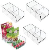 🍏 mdesign clear plastic food storage bin organizer for kitchen cabinet, pantry, shelf, drawer, fridge, freezer organization - 3 compartments - holds snack bars - ligne collection - 4 pack логотип