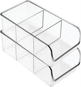 img 1 attached to 🍏 mDesign Clear Plastic Food Storage Bin Organizer for Kitchen Cabinet, Pantry, Shelf, Drawer, Fridge, Freezer Organization - 3 Compartments - Holds Snack Bars - Ligne Collection - 4 Pack