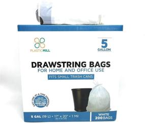 img 2 attached to 5 Gallon Drawstring Garbage Bags by PlasticMill: White, 1 MIL, 17x20, Pack of 200 Bags.