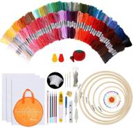 🧵 relian embroidery kit: complete cross stitch tool set for beginners with 124 color threads, 40 sewing pins, 5 bamboo hoops, circular gift bag logo