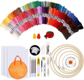 img 4 attached to 🧵 RELIAN Embroidery Kit: Complete Cross Stitch Tool Set for Beginners with 124 Color Threads, 40 Sewing Pins, 5 Bamboo Hoops, Circular Gift Bag