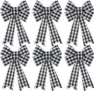 🎀 willbond 6-piece large christmas wreath bow: buffalo plaid pvc plastic xmas check wrapping bow for indoor & outdoor decorations (black and white) logo