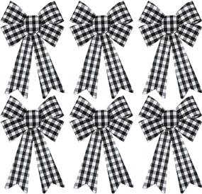 img 4 attached to 🎀 WILLBOND 6-Piece Large Christmas Wreath Bow: Buffalo Plaid PVC Plastic Xmas Check Wrapping Bow for Indoor & Outdoor Decorations (Black and White)