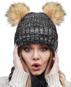 img 4 attached to 🧣 Cute Winter Beanie Hats for Women and Girls - Warm Knit Hats with Double Faux Fur Pom Poms by FURTALK