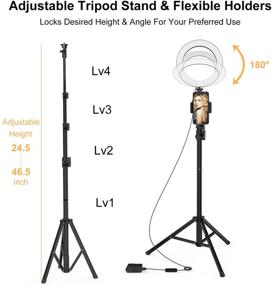 img 1 attached to QIAYA Селфи кольцевая лампа: штативное крепление и держатель для телефона, ореоловое освещение для макияжа, трансляций, фотографии, видеоблоггинга