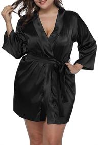 img 3 attached to 👘 ALLEGRACE Plus Size Satin Kimono Robes with Wrap Front and Belt – Short Pajamas