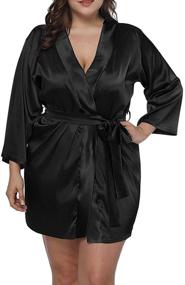 img 2 attached to 👘 ALLEGRACE Plus Size Satin Kimono Robes with Wrap Front and Belt – Short Pajamas