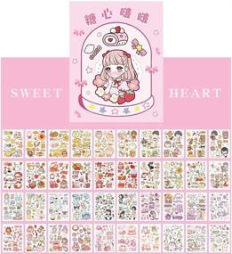 img 3 attached to 🌸 50 Sheets Kawaii Washi Stickers Set - Cute Girl Cartoon Animal Ice Cream Food Fruit DIY Label Sticker Decoration for Scrapbooking Journal Book Planner Diary Album Envelope Card