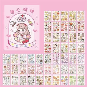 img 4 attached to 🌸 50 Sheets Kawaii Washi Stickers Set - Cute Girl Cartoon Animal Ice Cream Food Fruit DIY Label Sticker Decoration for Scrapbooking Journal Book Planner Diary Album Envelope Card