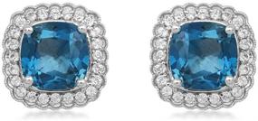 img 4 attached to 💎 Jewelili Sterling Silver Cushion Shape Swiss Blue Topaz Stud Earrings with Round White Topaz and Emerald Accents