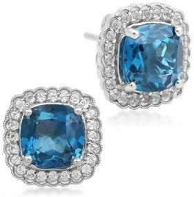 img 3 attached to 💎 Jewelili Sterling Silver Cushion Shape Swiss Blue Topaz Stud Earrings with Round White Topaz and Emerald Accents