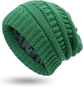 img 4 attached to Womens Winter Knitted Hat with Satin Silk Lining - Cable Knit Beanie, Chunky Slouchy Skull Cap by Muryobao