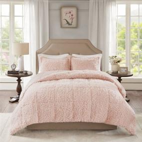 img 4 attached to 🌸 Madison Park Nova Full/Queen Size Blush Pink Luxury Soft Mohair Reverse Faux Mink Comforter Set