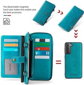 img 1 attached to QIXIU Galaxy S21 Wallet Case with Card Holder - Magnetic Detachable 2-in-1 Flip Leather Cover (13 Card Slots), Kickstand, Cross-Body Functionality (Blue)