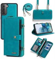 qixiu galaxy s21 wallet case with card holder - magnetic detachable 2-in-1 flip leather cover (13 card slots), kickstand, cross-body functionality (blue) logo