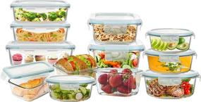 img 4 attached to 🍽️ ROSOS Glass Food Storage Containers with Lids 24 Pieces, Airtight Glass Meal Prep Containers BPA Free & Leak Proof, Blue, Microwave/Oven/Dishwasher Safe - 12 Set