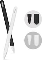 🖋️ fyy ultra thin case compatible for apple pencil 2nd generation - 2 pack silicone skin cover sleeve for apple pencil 2 case with protective nib covers - compatible for ipad pro (black and white) logo