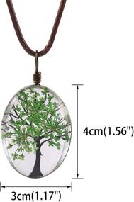 img 1 attached to FM FM42 Life of Tree Queen Anne's Lace Dried Flowers Necklace - Exquisite Oval Pendant in Multi Colors (4 Colors)