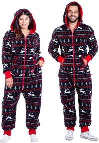 img 4 attached to 🎄 Comfy Cozy Black and Red Fair Isle Reindeer Ugly Christmas Sweater Jumpsuit by Tipsy Elves - Perfect for Men and Women