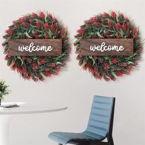 img 1 attached to Artificial Christmas Wreath with Welcome Sign for Front Door - Red, Outdoor/Party/Wedding/Home Decorations