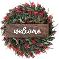 artificial christmas wreath with welcome sign for front door - red, outdoor/party/wedding/home decorations логотип