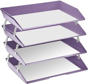 img 3 attached to 💜 Acrimet 4 Tier Side Load Plastic Desktop Letter Tray File Organizer - Solid Purple Color