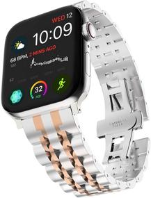 img 2 attached to 📱 Новый ремешок из нержавеющей стали NewWays для Apple Watch 42mm 44mm Series 3 4 5 6 - Металлический ремешок для мужчин и женщин, серебряный/розовое золото.