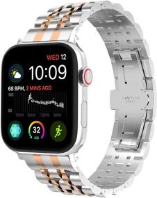 img 3 attached to 📱 Новый ремешок из нержавеющей стали NewWays для Apple Watch 42mm 44mm Series 3 4 5 6 - Металлический ремешок для мужчин и женщин, серебряный/розовое золото.