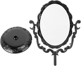 img 2 attached to leorx Vintage Acrylic Rose Pattern Rotatable Desktop Vanity Mirror for Bedroom Bathroom - Black