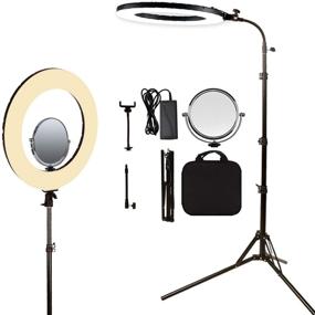 img 4 attached to 💡 GijuAnRing 18" 60W Dimmable LED Ring Light for Photography, Makeup, Selfies, and Studio Video Shooting – 3200-5600K Beauty Lighting Eyebrow Tattoo Lamp Kit with Stand, Mirror, and Carrying Bag