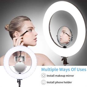 img 3 attached to 💡 GijuAnRing 18" 60W Dimmable LED Ring Light for Photography, Makeup, Selfies, and Studio Video Shooting – 3200-5600K Beauty Lighting Eyebrow Tattoo Lamp Kit with Stand, Mirror, and Carrying Bag