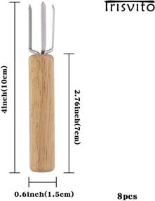 img 2 attached to 🌽 Irisvito Stainless Steel Corn Holders with Oak Wooden Handle for Corn on The Cob - Set of 8 (4 Inch Length) - Ideal for Home Cooking, BBQ, Kids, and Adults