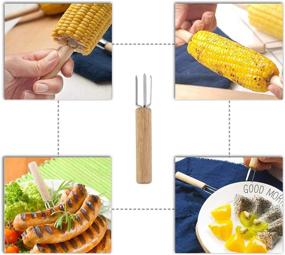 img 1 attached to 🌽 Irisvito Stainless Steel Corn Holders with Oak Wooden Handle for Corn on The Cob - Set of 8 (4 Inch Length) - Ideal for Home Cooking, BBQ, Kids, and Adults