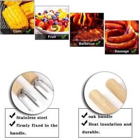 img 3 attached to 🌽 Irisvito Stainless Steel Corn Holders with Oak Wooden Handle for Corn on The Cob - Set of 8 (4 Inch Length) - Ideal for Home Cooking, BBQ, Kids, and Adults