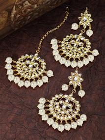 img 2 attached to 💍 Aheli Exquisite Indian Traditional Wedding Faux Kundan Beaded Maang Tikka with Earrings for Women: Ethnic Fashion Jewelry Set