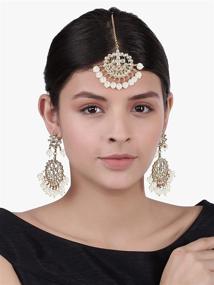 img 3 attached to 💍 Aheli Exquisite Indian Traditional Wedding Faux Kundan Beaded Maang Tikka with Earrings for Women: Ethnic Fashion Jewelry Set